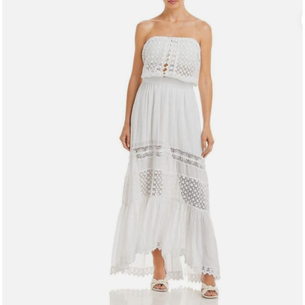 Ramy Brook White Strapless Crochet Lace Maxi Dress
